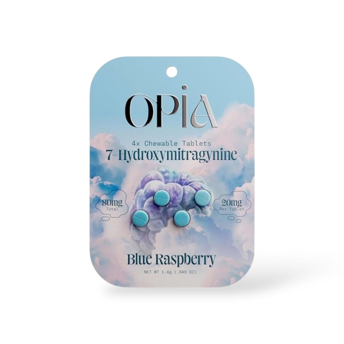 Opia 20mg 7-Hydroxymitragynine Blue Raspberry Chewable Tablets 4ct