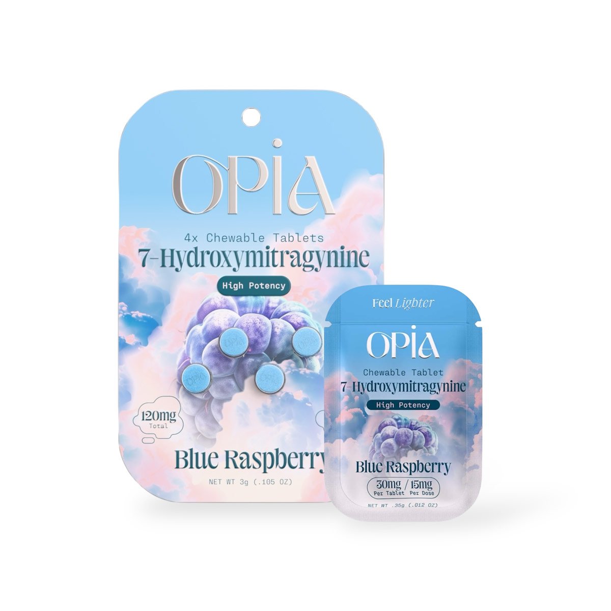 Opia 7-Hydroxymitragynine Chewable Tablets Blue Raspberry 30mg Per Tablet
