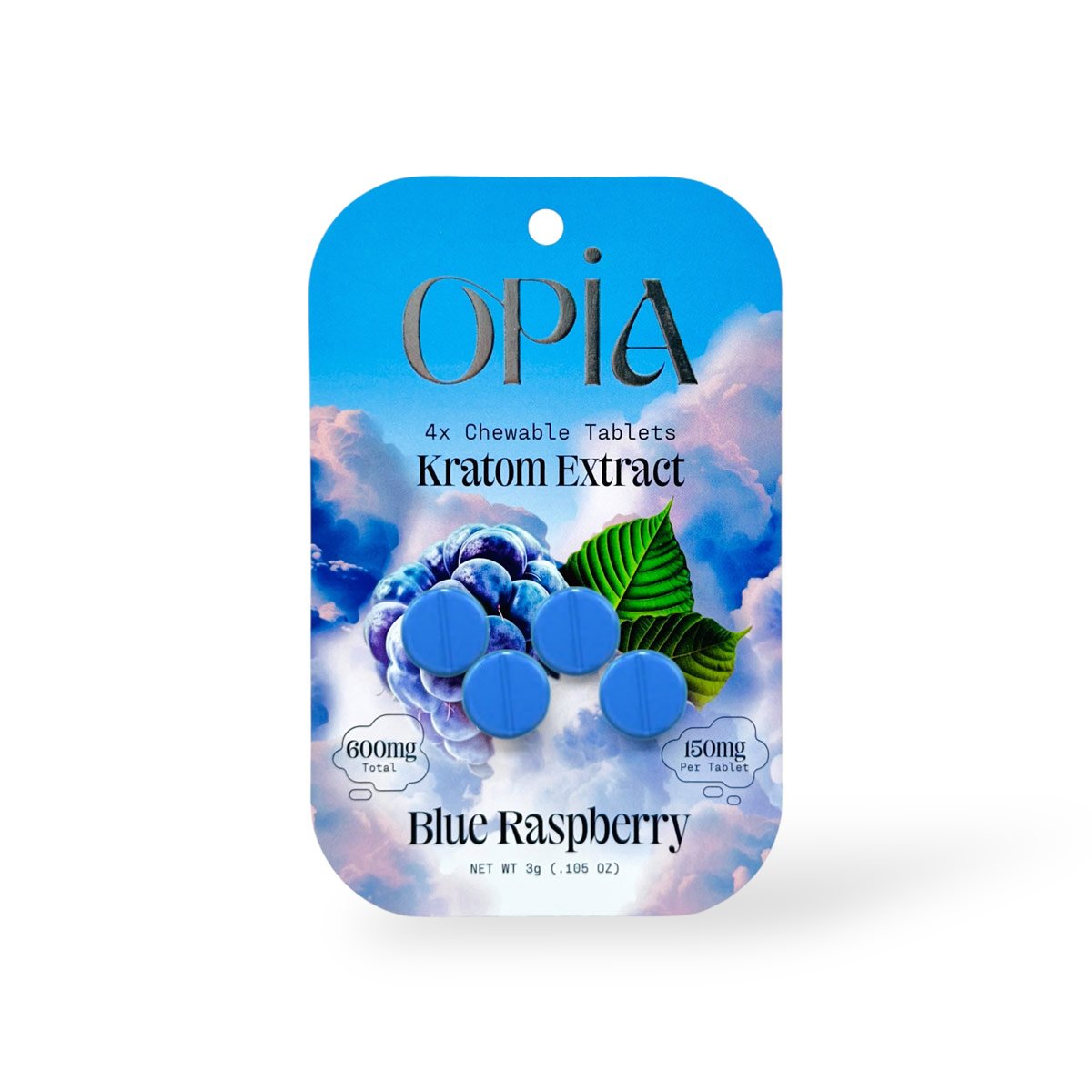 Opia Kratom Extract Chewable Tablets Blue Raspberry 150mg Per Tablet
