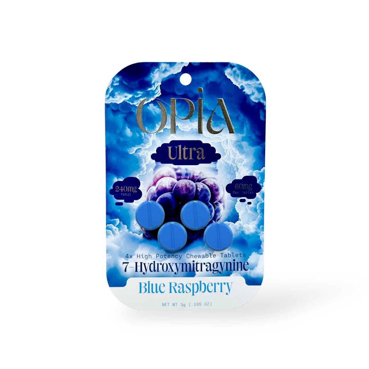 Opia Ultra 7-OH High Potency Chewable Tablets Blue Raspberry 60mg Per Tablet