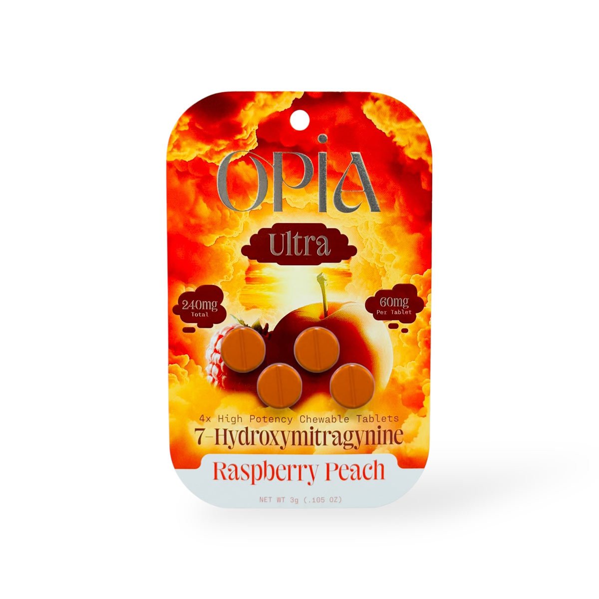 Opia Ultra 7-OH High Potency Chewable Tablets Raspberry Peach 60mg Per Tablet