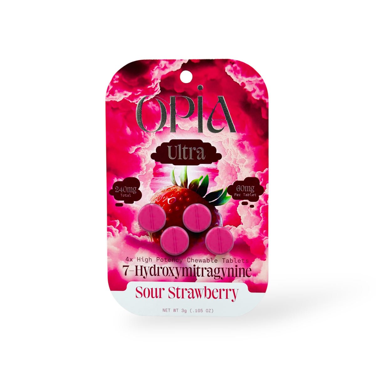 Opia Ultra 7-OH High Potency Chewable Tablets Sour Strawberry 60mg Per Tablet